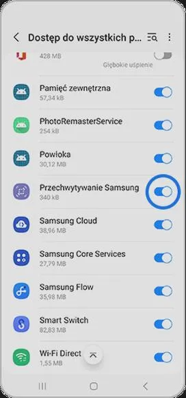 Screenshot na telefonie Samsung