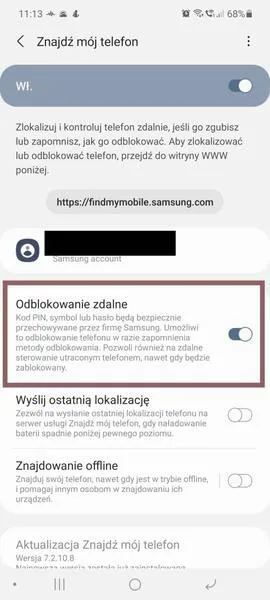 Usuwanie konta Samsung