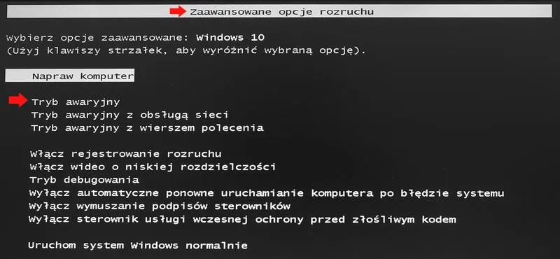Wyłączanie trybu awaryjnego